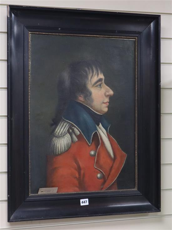 English School, oil on canvas, Portrait of an early 19th century army officer, 57 x 41cm